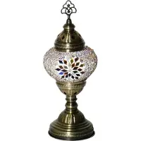 Halay Oosterse Mosaik-Tafellampe in Mixfarben, Höhe 30 cm, Durchmesser 13,5 cm, E14 Fassung, handgefertigt