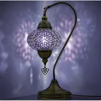 Halay VALVELLO Mozaiek Zwanenhals Lampe – Handgefertigte Nachtlampe im orientalischen Stil für Schlafzimmer und Wohnzimmer – Türkische Tiffany Tischlampe in Lila