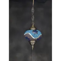 Halay Hanglamp Mozaïek - Handgemachte orientalische Lampe, Durchmesser 17 cm, Höhe 53 cm, blau, einzigartiges Design
