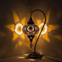 Halay Handgemachte türkische Tischlampe im Bogenmodell in Braun – Orientalische Mosaiklampe für stimmungsvolle Beleuchtung