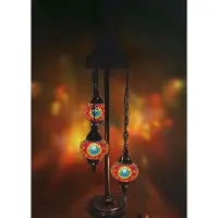 Halay Turkische Stehlampe mit buntem Stern-Mosaik, 3 Glaskugeln, handgefertigt, 100 cm hoch, E-14 Fassung