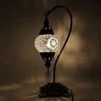 Halay Türkische Mosaiklampe - Tischlampe mit Schwanenhals - Marokkanische Lampe - Ø 12 cm, Höhe 43 cm - Handgefertigt und farbenfroh