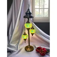 Halay Turkische Handgemachte Tischlampe mit 3 Glaskugeln - Grünes Mosaikglas für stimmungsvolle Beleuchtung