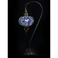 Halay Türkische Tischlampe mit 13 cm blauem Mosaikglas – Orientalische Lampe für stimmungsvolles Ambiente