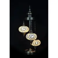 Halay Turkse Vloerlamp mit 3 Bollen aus weißem Glas-Mosaik - Handgefertigte orientalische Stehlampe