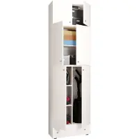 VCM Holz Besenschrank | 6 Fächer | Maße: H. 240 x B. 70 x T. 39 cm | Haushaltsschrank | Mehrzweckschrank | Aufsatz mit 2 Türen | Extra Schublade - Lona