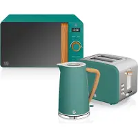 Swan STRP1060GRENEU Set Frühstück Wasserkocher Breitschlitz-Toaster Mikrowelle 20L Nordic weiß Grün