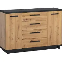Mirjan 24 Kommode Ines K2D4SZ IS02, Sideboard mit vier Schubladen (Artisan Eiche / Artisan Eiche + Schwarz Matt)