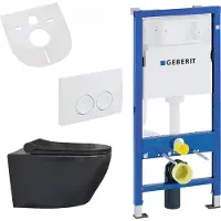 BELVIT Wand WC Set spülrandlos Schwarz matt mit Softclose WC Sitz und Geberit UP100 Vorwandelement Keramik
