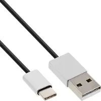 InLine USB 2.0 Kabel, USB-C Stecker an A Stecker, schwarz/Alu, flexibel, 5m, 5 m, USB A, USB C, USB 2.0, Stecker/Stecker, Schwarz