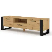 Homlando TV Stand Nuka 160 cm Lowboard Schrank TV Tisch Sideboard Kommode Hi-Fi Tisch Schwarze handwerkliche Eiche