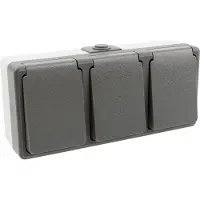 McPower Feuchtraum Dreifach-Steckdose Secure 250V/16A IP44 AP grau