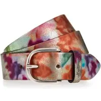 Mustang Ledergürtel , Damen, Gr. 80, bunt (multicolour), Leder, Gürtel Ledergürtel, Mit floralem Print und Schließe in poliertem Silber, 3,5 cm, Topseller
