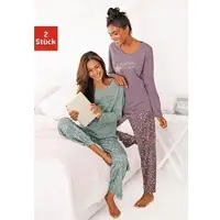 Vivance Pyjama DREAMS, Damen, Gr. 40/42, bunt (mint, lila), Single Jersey, Obermaterial: 100% Baumwolle, gemustert, lang, Homewear-Sets Pyjama, mit Sternenprint