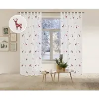 Otto Home Gardine "Elch" Gr. 2, rot, B:140cm H:175cm, Voile, Polyester, Gardinen, Gardine, 1 Schal, Mit Rentieren, Sternen und Schneeflocken bestickt