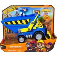 Rubble & Crew - Premium Baufahrzeug mit Kippmulde, Planierwalze, Lichtern und Geräuschen (Deluxe Fahrzeug) und Wheeler-Figur, Muldenkipper, 3 Jahr(e), Kunststoff, Schwarz, Blau, Gelb