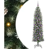 vidaXL Künstlicher schlanker Weihnachtsbaum Grün und Weiß 210 cm