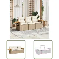 The Living Store 3-tlg. Garten-Sofagarnitur mit Kissen Beige Poly Rattan