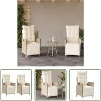 The Living Store Gartensessel mit Fußteil 2 Stk. Verstellbar Beige Poly Rattan