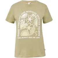 QS T-Shirt , Damen, Gr. XS, grün (khaki), Obermaterial: 100% Baumwolle, bedruckt, regular fit taillenbedeckt, Rundhals, Shirts T-Shirt, mit Print