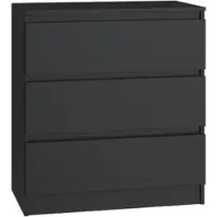 VBChome Kommode mit 3 Schubladen 70 x 40 x 77 cm Schwarz Grifflose Schubladenkommode Mehrzweckschrank für Flur Schlafzimmer Wohnzimmer Kinderzimmer Modern Schwarz