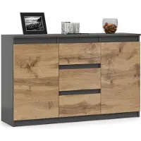 VBChome Kommode mit 3 Schubladen und 2 Türen 120 x 35 x 75 cm Graphitfarbe Grifflose Schubladenkommode Mehrzweckschrank für Flur Schlafzimmer Wohnzimmer Kinderzimmer