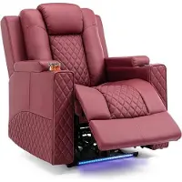 COMHOMA Elektrisch Relaxsessel TV-Sessel mit Massagefunktion, LED-Lichtern, Fernbedienung, Aufbewahrungstasche und 2 Getränkehaltern, rot.