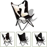 The Living Store Butterfly-Sessel Schwarz und Weiß Echtes Kuhfell