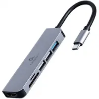 Gembird A-CM-COMBO6-02, Kabelgebunden, USB 3.2 Gen 1 (3.1 Gen 1) Type-C, Grau, MicroSD (TransFlash), SD, 128 GB, 5 Gbit/s