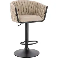 HOME DELUXE Barhocker SAMIR – Beige, gewebt, höhenverstellbar (6er Set) | Moderner Tresenhocker mit Stoffbezug & Fußstütze