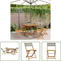 The Living Store 5-tlg. Garten-Essgruppe Grau Poly Rattan und Massivholz
