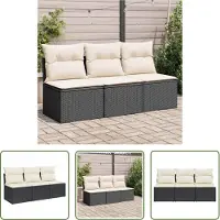 The Living Store Gartensofa mit Kissen 3-Sitzer Schwarz Poly Rattan