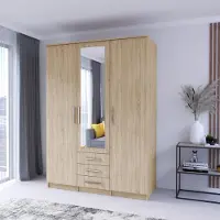 FABRYKA MEBLI IDŹCZAK Drehtürenschrank Kleiderschrank mit Spiegel 151 cm Sonoma/Sonoma - Szantal 3D