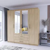 FABRYKA MEBLI IDŹCZAK Drehtürenschrank Szantal 4D Sonoma/Sonoma mit Spiegel, 200x207 cm, Kleiderschrank