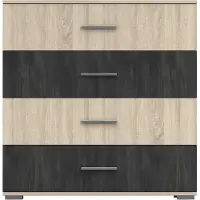 FABRYKA MEBLI IDŹCZAK Sideboard Schubladekasten Kommode mit Schubladen Wenecja 4S 90cm Sonoma Eiche+ Schwarze Norwegische Kiefer