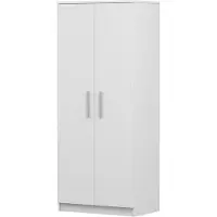FABRYKA MEBLI IDŹCZAK Drehtürenschrank OMEGA 06 – Kleiderschrank 80 cm Weiß/Weiß, 2 Türen mit Kleiderstange, Einlegeböden & silberfarbenen Griffen