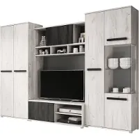 FABRYKA MEBLI IDŹCZAK Wohnwand Anbauwand Schrankwand TV-Lowboard Sideboard Viva+weiße LED-Beleuchtung (Weiß Craft+Norwegische Schwarzkiefer)