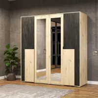 FABRYKA MEBLI IDŹCZAK Drehtürenschrank Kleiderschrank 200 cm Artisan Eiche/Schwarz mit Spiegeln Bafra