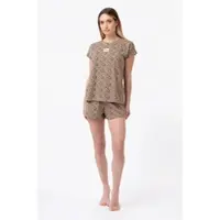 FILA Shorty , Damen, Gr. XL, beige (savage), Jersey, Obermaterial: 100% Baumwolle, bequem kurz, Rundhals, Homewear-Sets Shorty, im Animal-Look, Baumwolle, Kurzarm