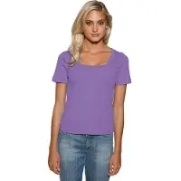 HEINE Kurzarmshirt "Carré-Shirt", Damen, Gr. 46, lila, 100% Baumwolle, unifarben, eckiger Ausschnitt, Shirts Kurzarmshirt
