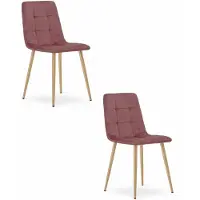 Leobert Stuhl Kara Aus Samt, Rosa, Beine In Holzoptik, 2Er - Set
