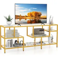 Costway TV-Schrank für Fernseher bis 65”, 58” TV-Konsole mit gehärtetes Glasregalen, modernes Entertainment-Center Gold
