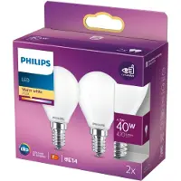 Philips LED-Tropfenlampe E14 4,3W 2.700K opal 2er