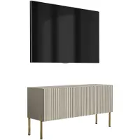 3Xeliving TV-Schrank mit geriffelter Front, Kaschmir, geraden goldenen Beinen