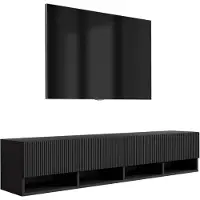 3Xeliving TV-Schrank mit geriffelte Fronten, Mattschwarz, 170 × 32 × 33, 6 cm