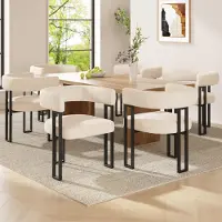 Flieks Esszimmerstühle 6er-Set, Stuhl Essstühle aus Lammfellstoff, Küchenstuhl Polsterstühle mit Rückenlehne, beige