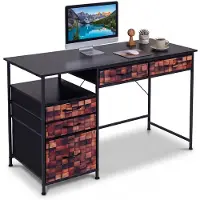 Costway 120 x 50 cm Computertisch, Home-Office-Schreibtisch mit Regal, Stoffschubladen & Metallrahmen, Gaming Tisch für kleine Räume, PC-Tisch