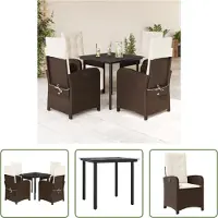The Living Store 5-tlg. Garten-Essgruppe mit Kissen Braun Poly Rattan