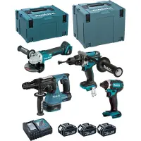 Makita Kit DLX4050TJ (DHP481 + DTD152 + DHR243 + DGA504 + 3 x 5,0 Ah + DC18RC + MAKPAC 3 + MAKPAC 4)