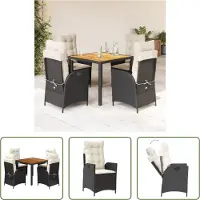The Living Store 5-tlg. Garten-Essgruppe mit Kissen Schwarz Poly Rattan